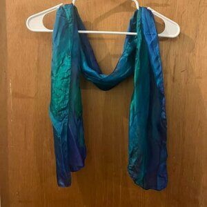 🐻Iridescent Blue Toned Silk Hand Painted Accent Scarf from Israel